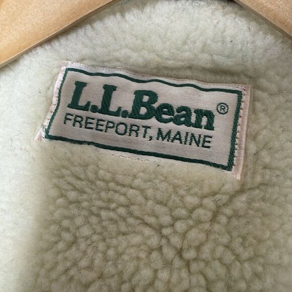 Vintage LL Bean Wool Plaid Jacket Sherpa Lined Green Zip Coat USA Made Large - Picture 7 of 10